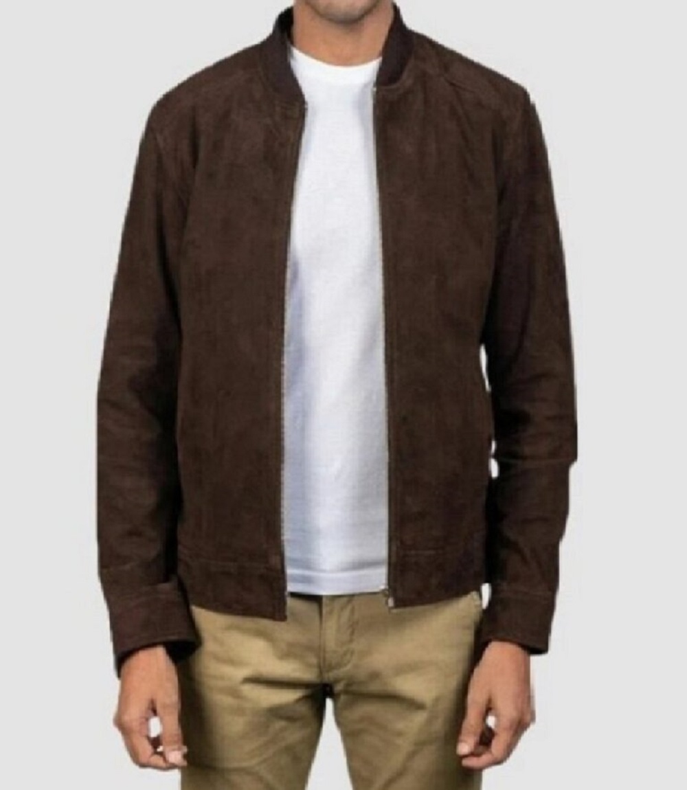 Men's Leather Bomber Jacket Real Suede Moto Biker Stylish Brown Coat