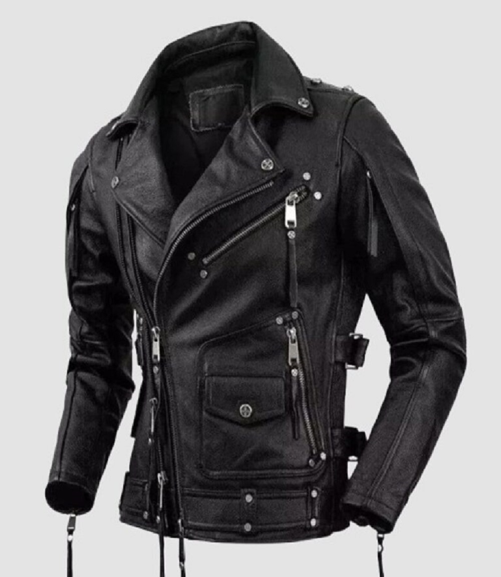 Mens Leather Jacket Asymmetrical Zip Explorer Style