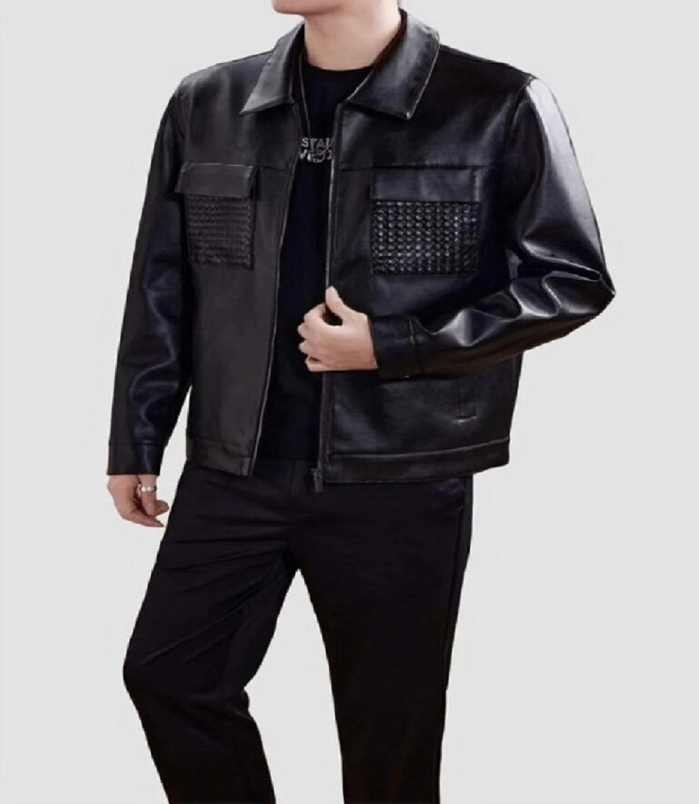Mens Leather Jacket High-End Fashion Durable Woven Design