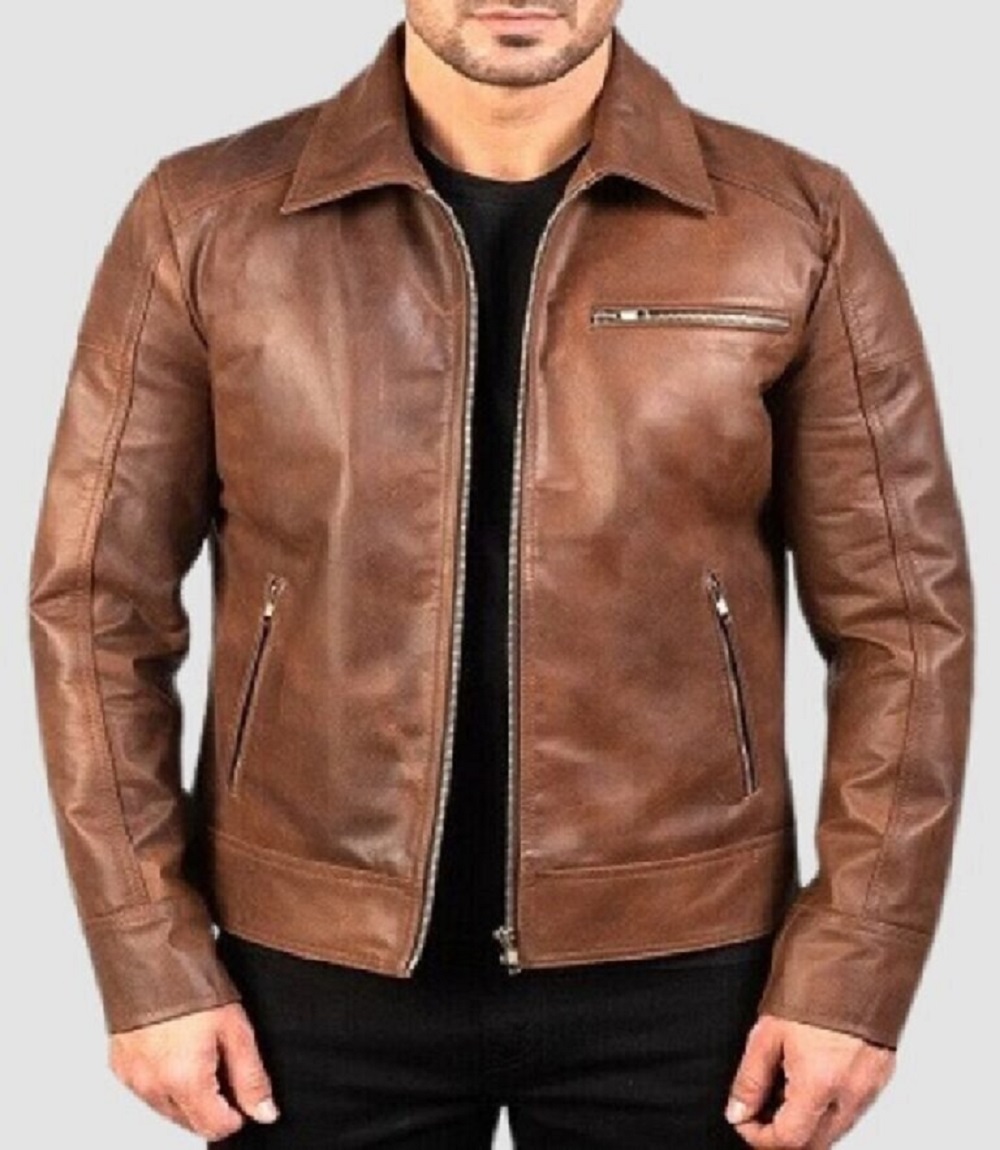 Men’s Leather Jacket Moto Brown