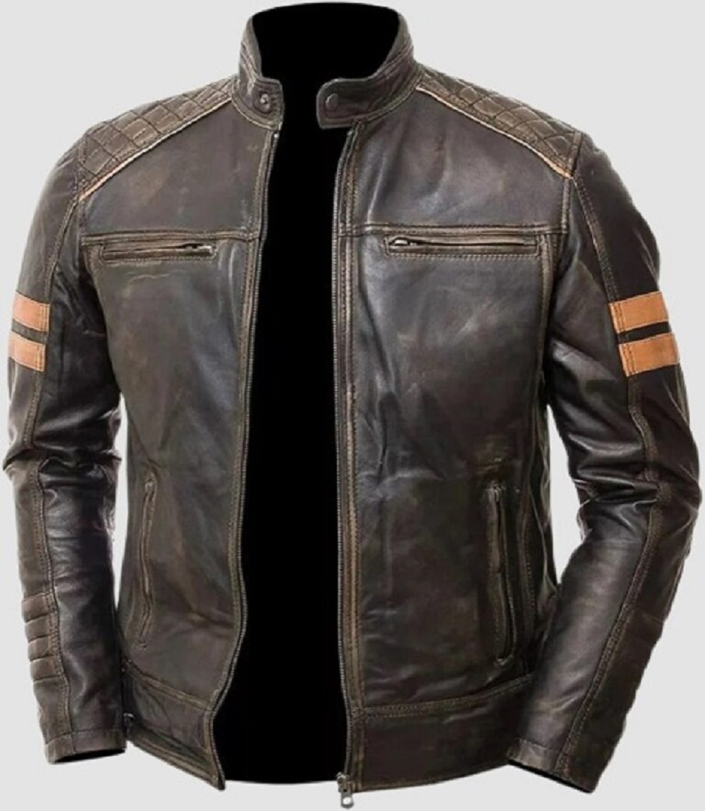 Mens Leather Motorcycle Jacket Distressed