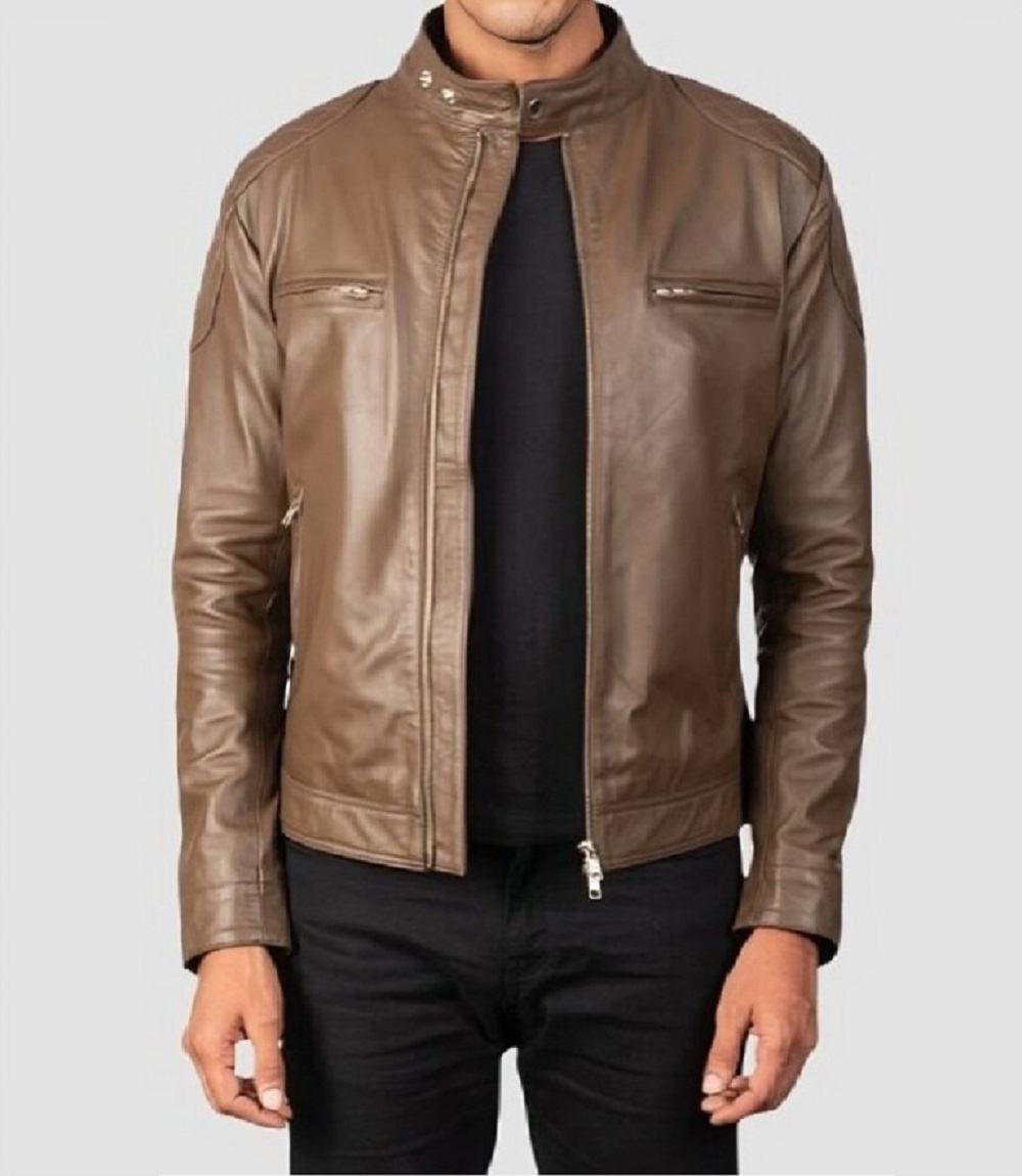 Men's Mocha Brown Leather Biker Jacket