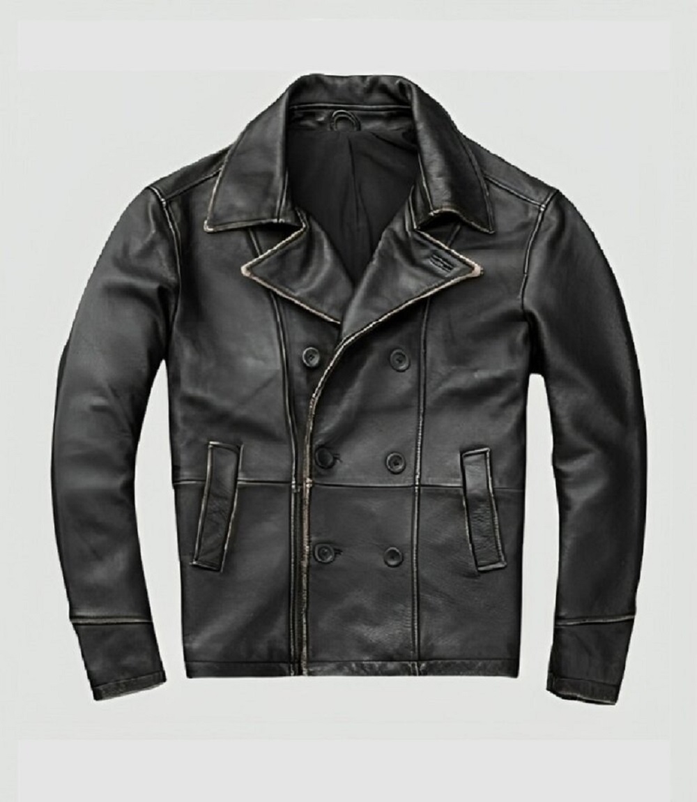 Mens Motorcycle Biker Vintage Distressed Black Leather Jacket