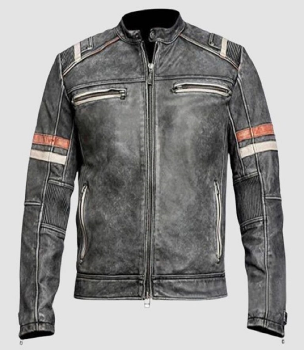 Mens Motorcycle Jacket Black Café Racer Leather