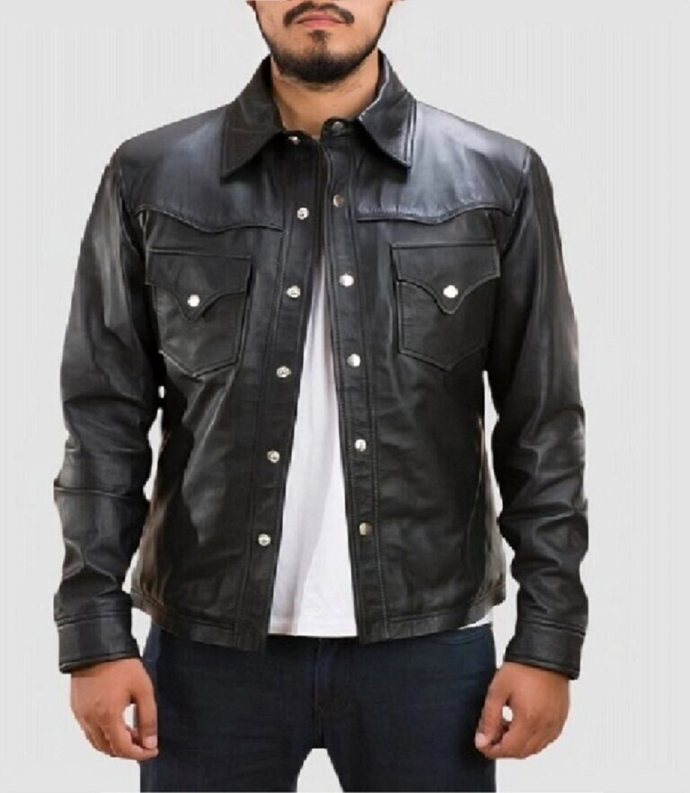 Mens Ranchson Black Leather jacket