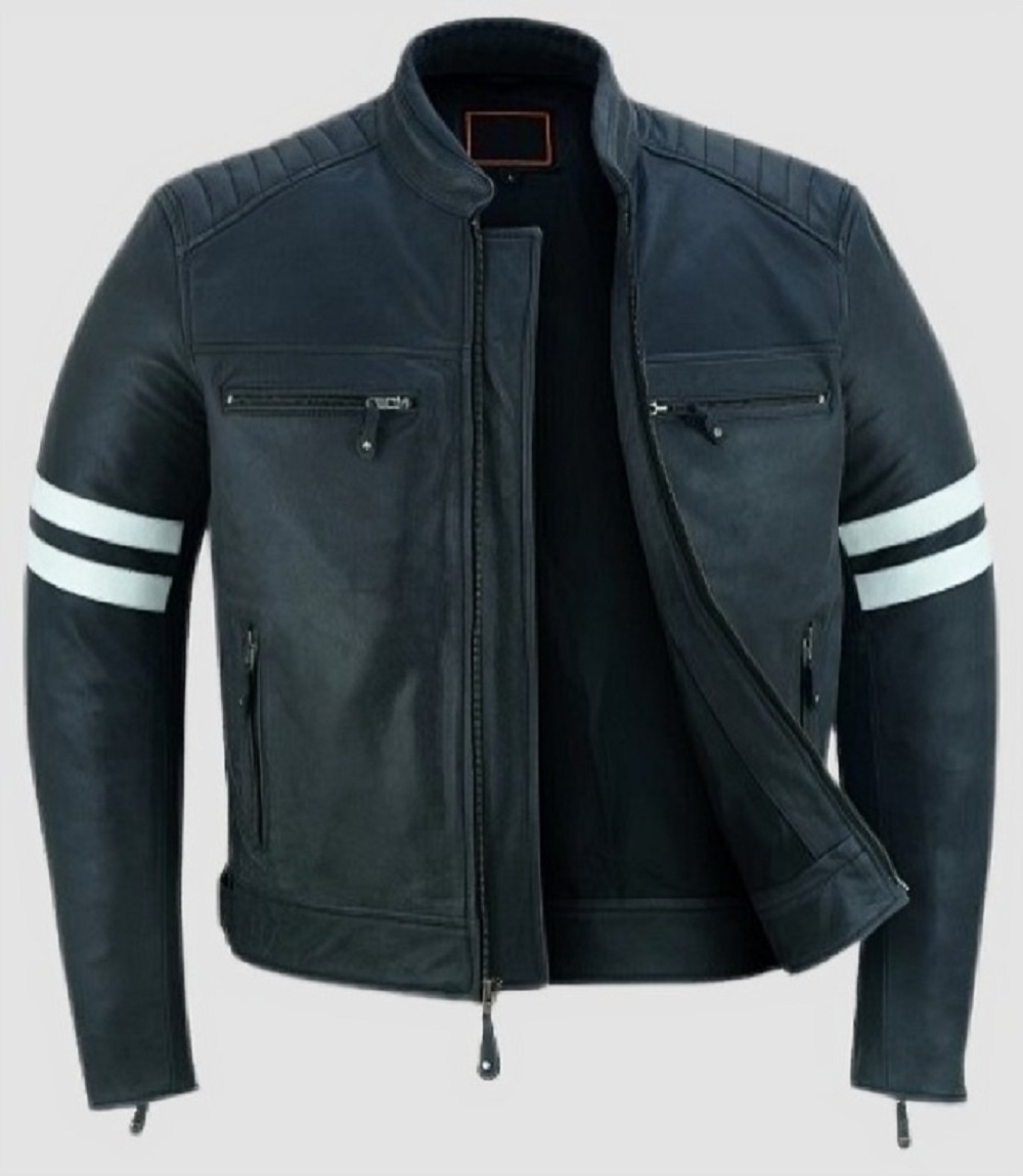 Mens Real biker Light weight Motorcycle Leather Jacket