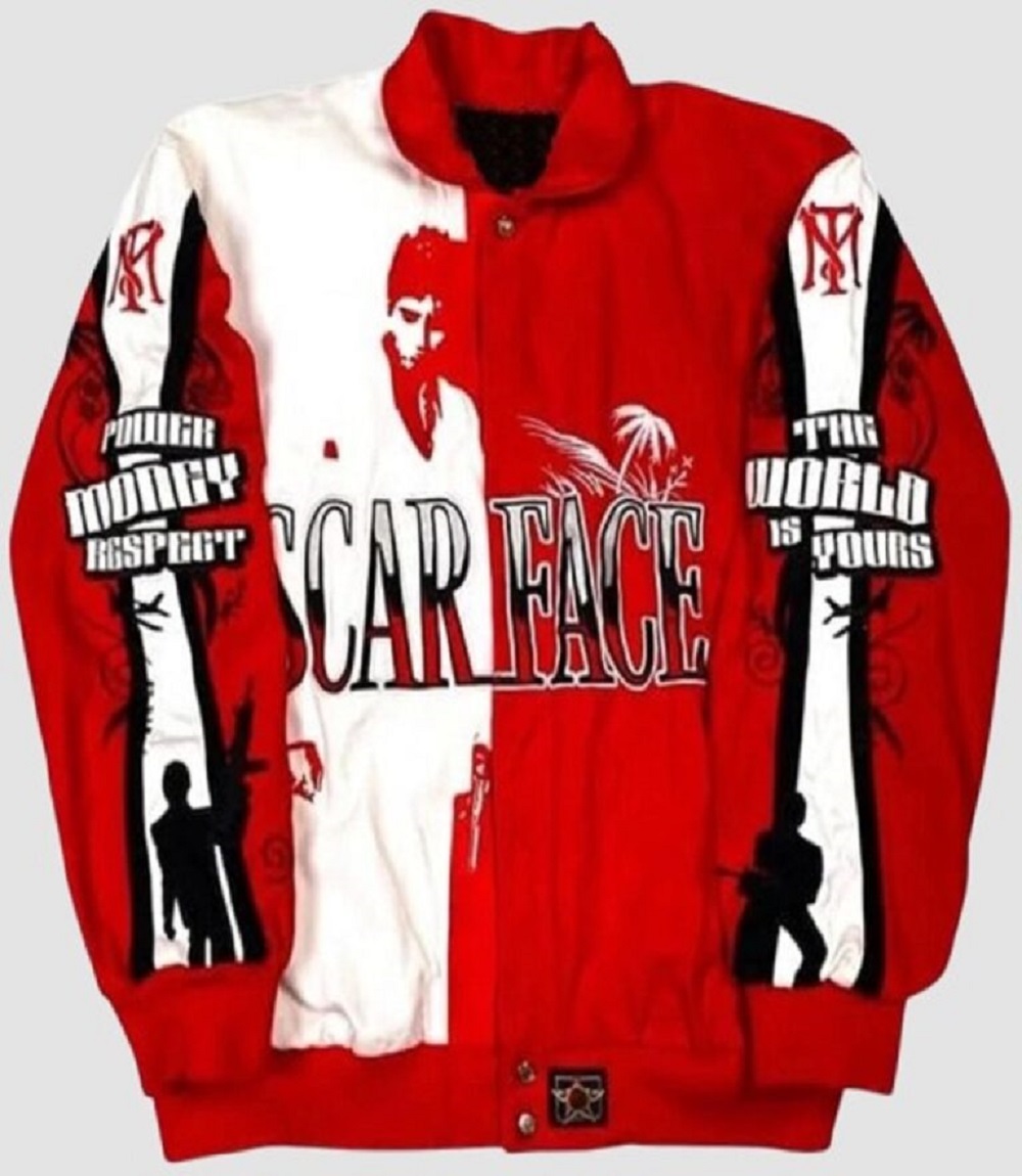 Mens Red White Fleece Bomber Jacket