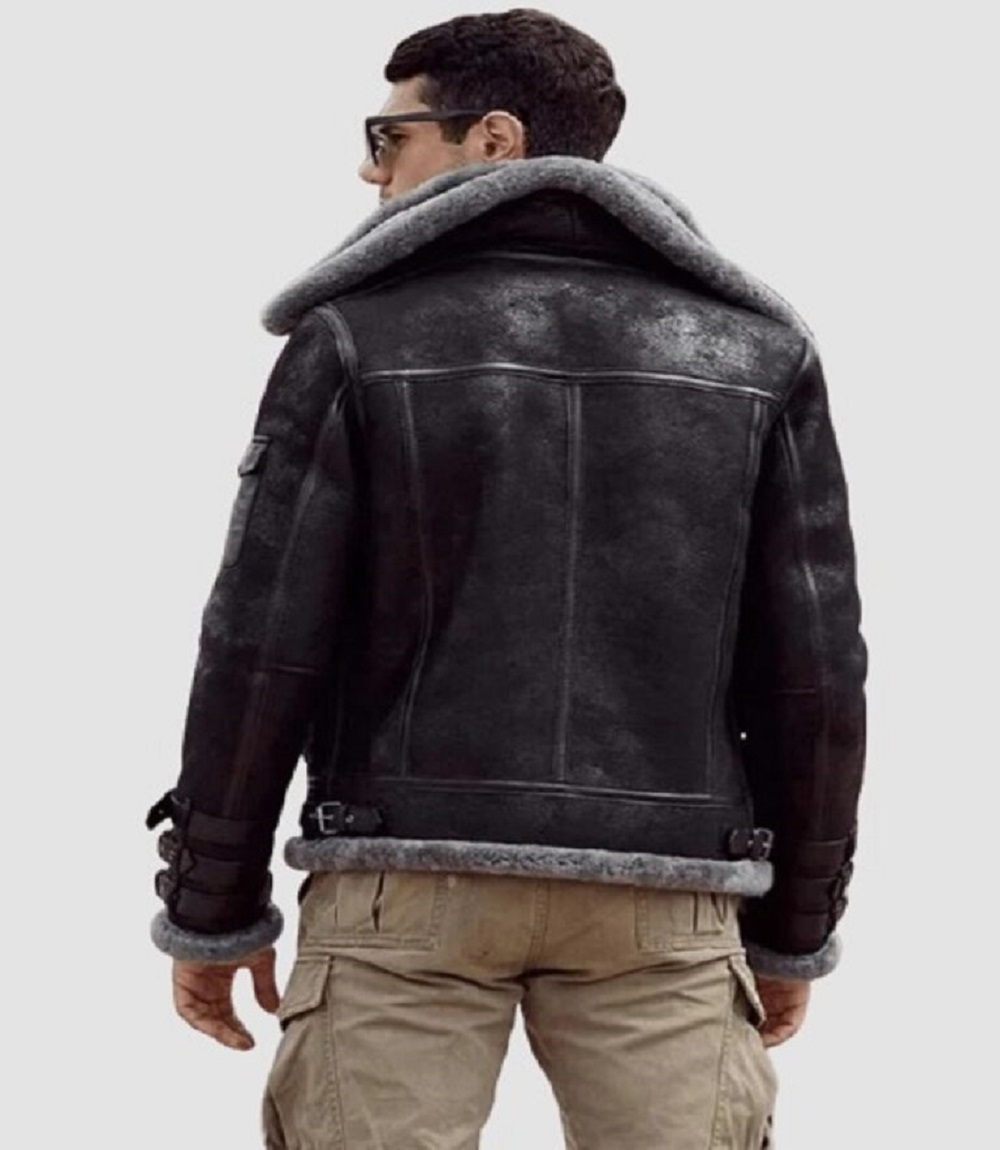 Mens Shearling B3 Flight Leather Jacket Cool Style