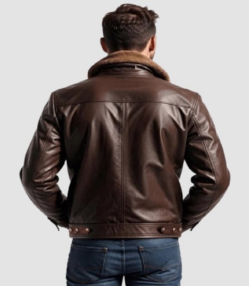 Mens Shearling Collar Leather Biker Jacket