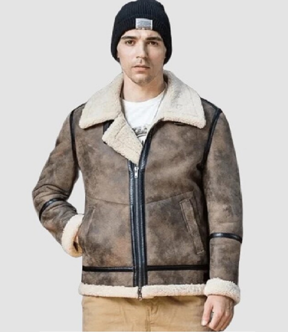 Mens Shearling-Lined B3 Bomber Vintage Leather Jacket