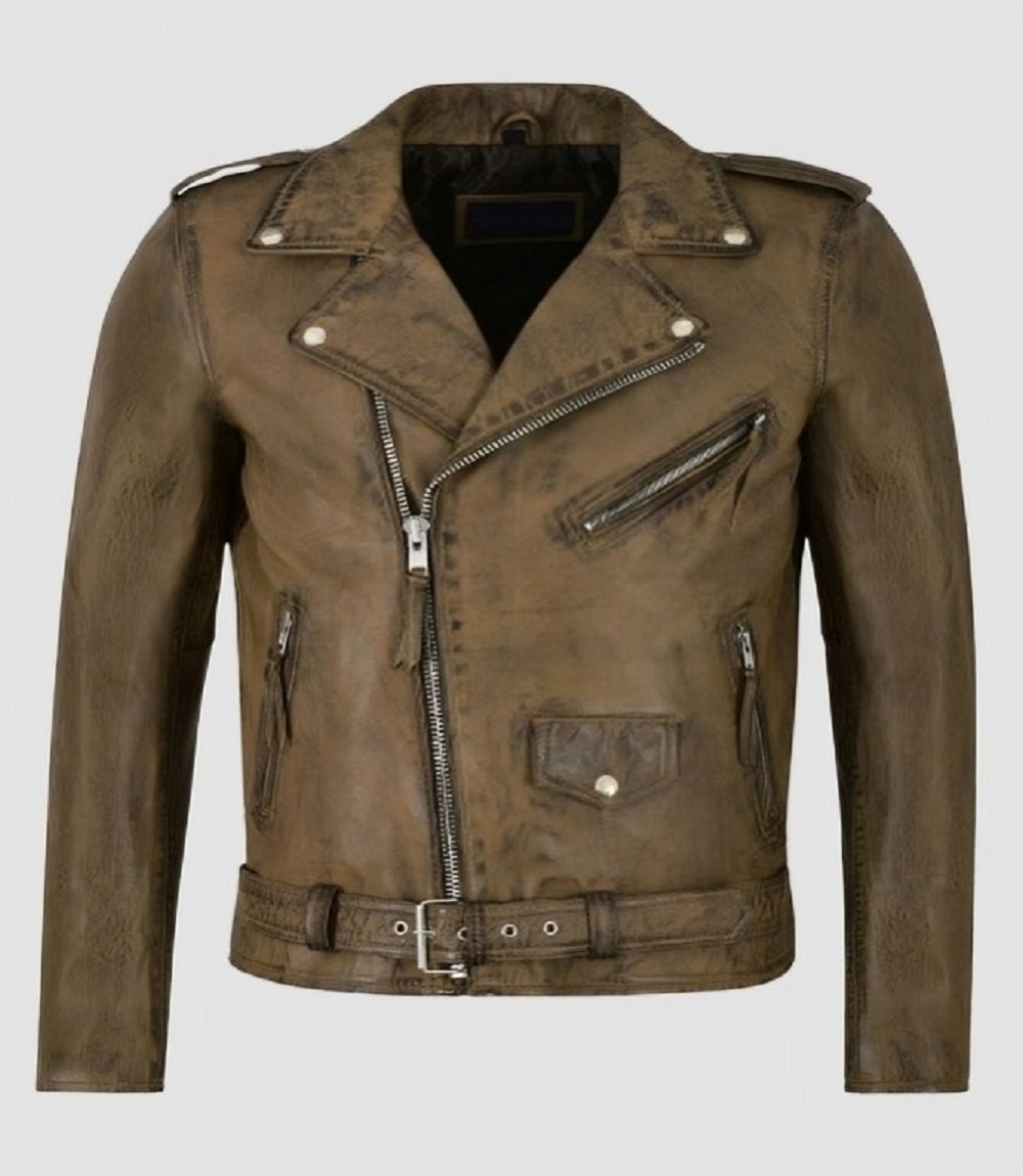 Mens Vintage Classic Leather Biker Motorcycle Jacket