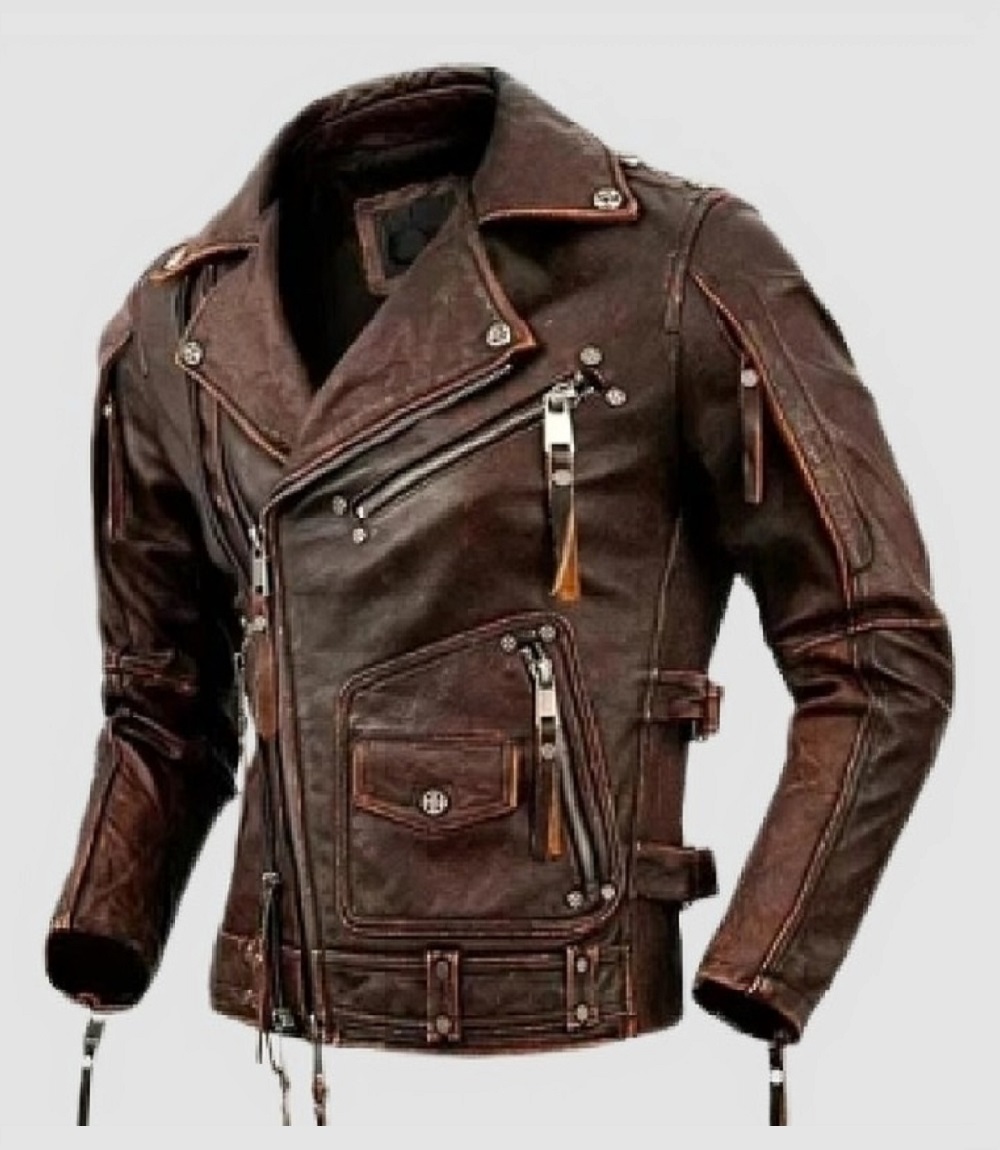 Mens Vintage Motorcycle Genuine Cafe Racer Leather Jacket