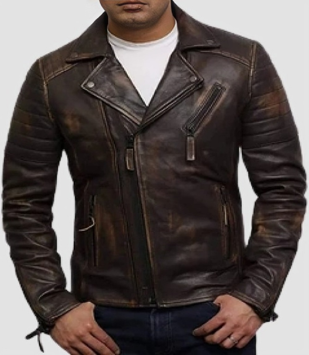 New Mens Fashion Motorbike Brown Leather Jacket