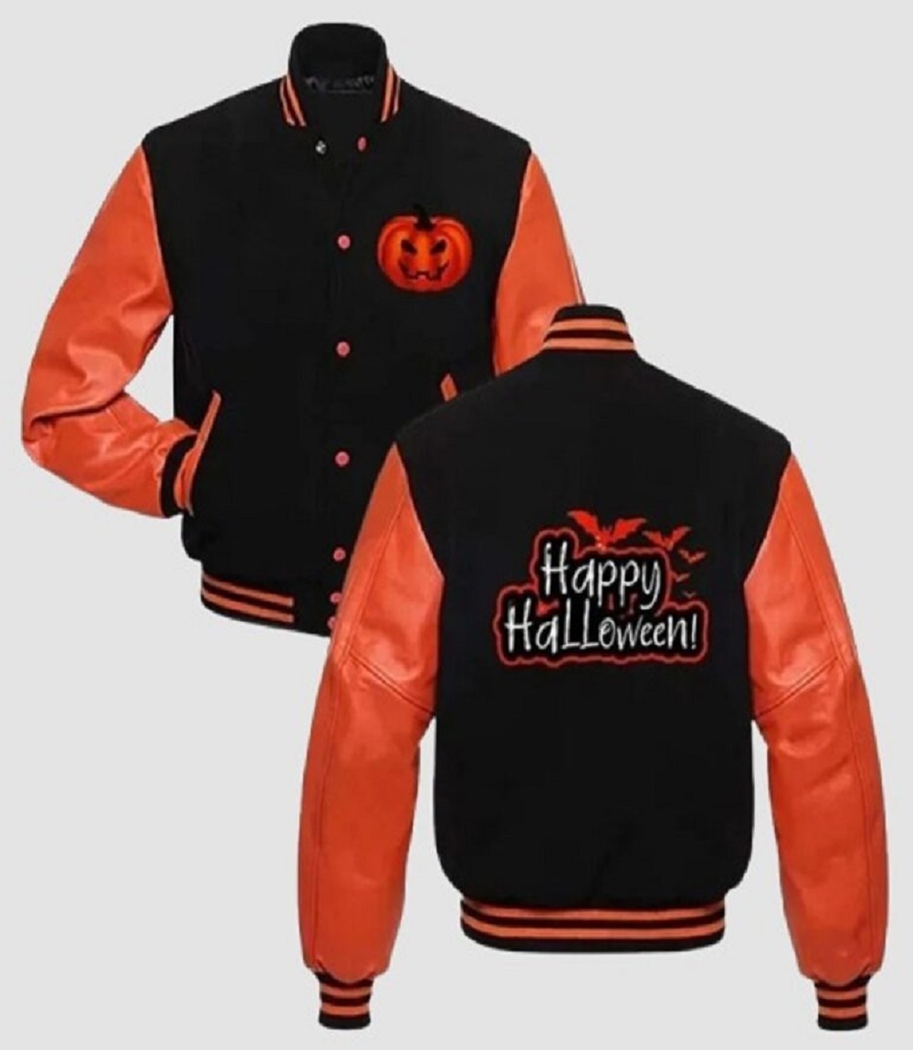 Pumpkin Patch Varsity Halloween Bomber Jacket