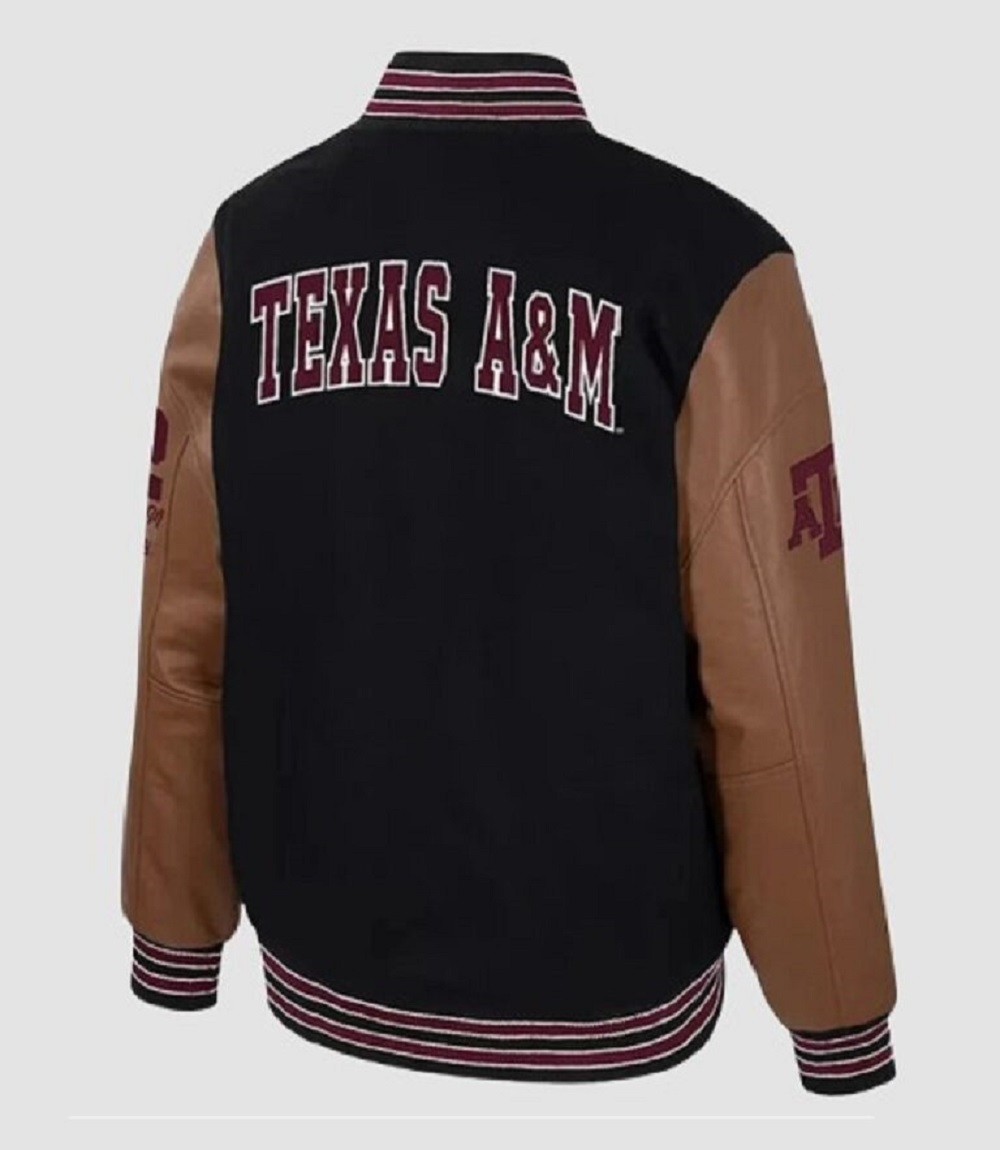Texas A&M Letterman Bomber, Wool Body Leather jacket