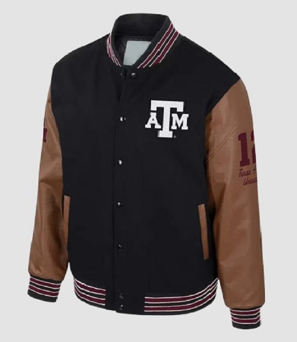 Texas A&M Letterman Bomber, Wool Body Leather jacket