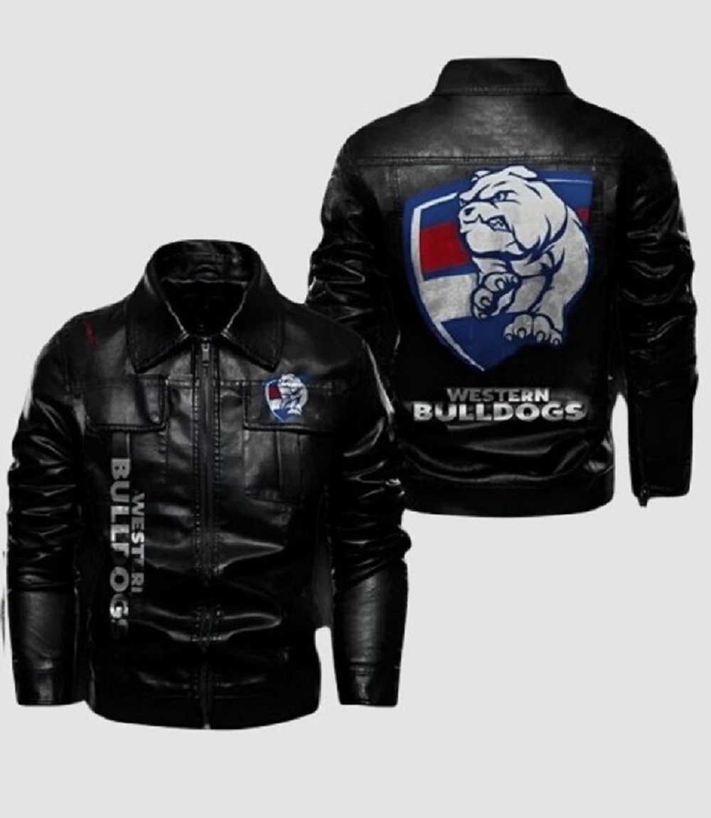 Western Bulldogs Fan Biker Style Leather Jacket