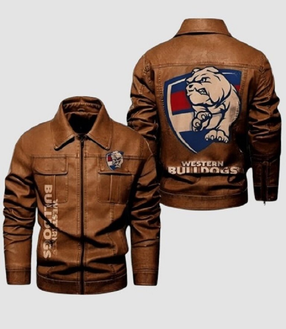 Western Bulldogs Tan Brown Fan Biker Style Leather Jacket