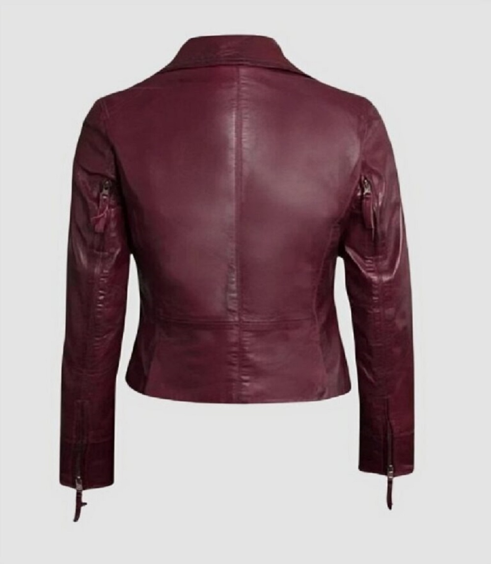 Women Maroon Leather Biker Jacket