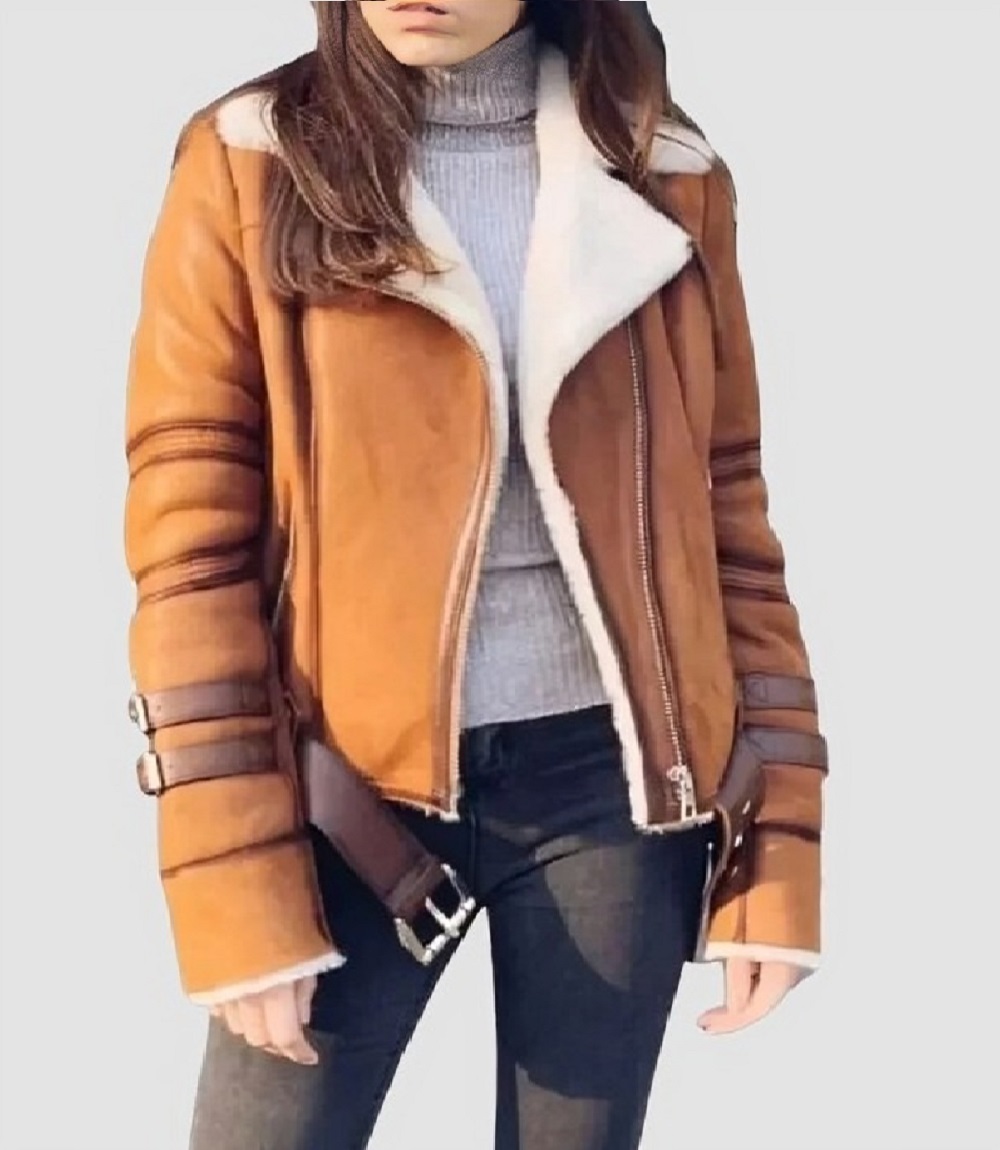 Womens Aviator B3 Bomber Shearling Pilot Flying Leather Jacket