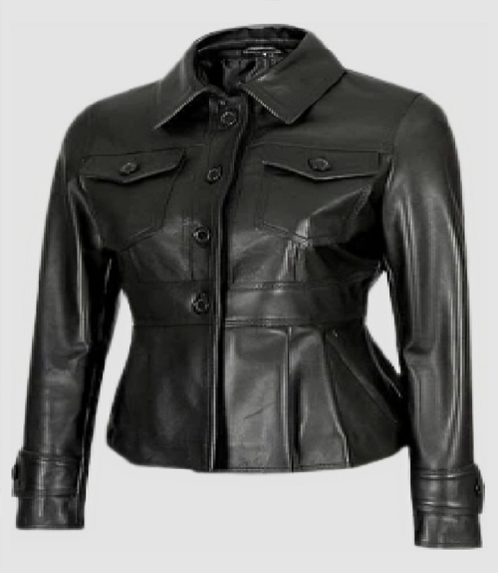 Womens Black Peplum Genuine Sleek and Stylish Leather Jacket