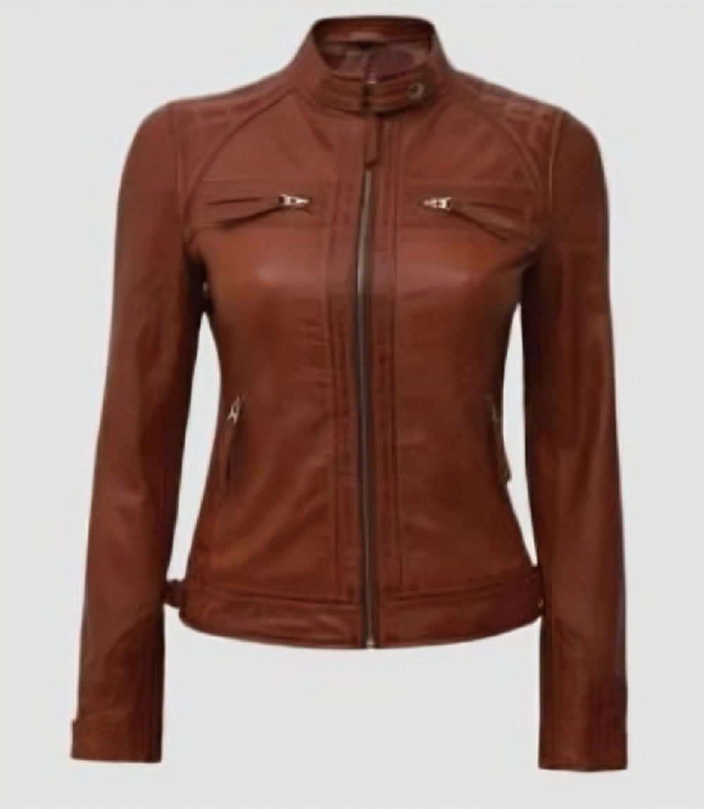 Women’s Brown Leather Jacket Stylish Handmade Genuine Biker Motorcycle