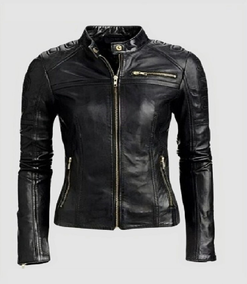 Women’s Leather Jacket Genuine Black Biker