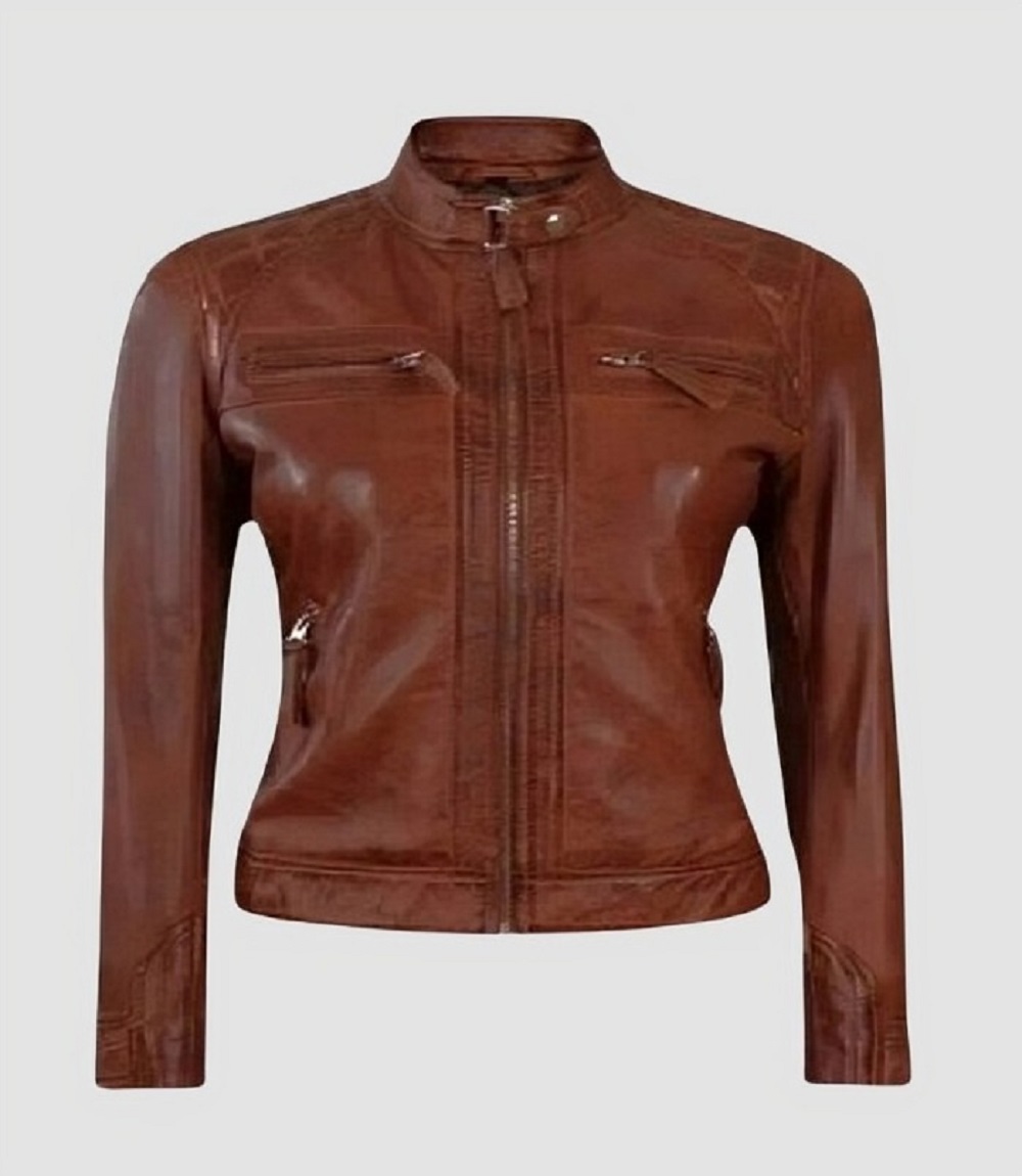 Women’s Leather Jacket Quilted Cafe Racer