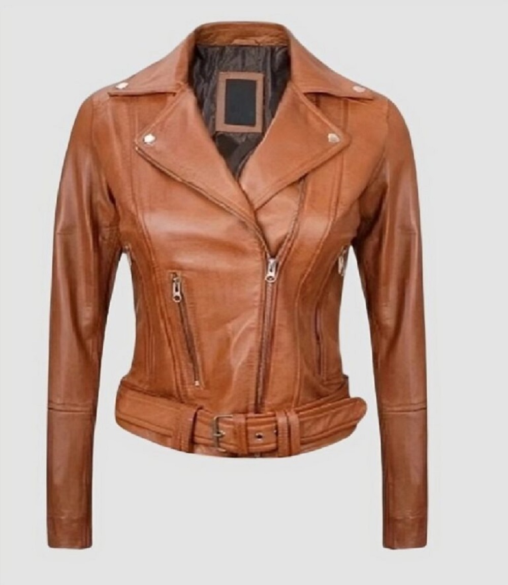 Women’s Light Brown Leather Jacket Biker