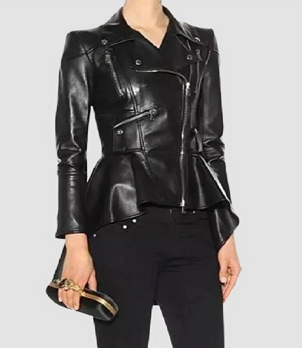Womens Premium Peplum Elegant Style Leather Jacket